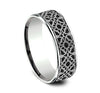 Aztec Design 14k White Gold and Grey/Black Titanium Men's Ring 7.5mm