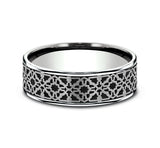 Aztec Design 14k White Gold and Grey/Black Titanium Men's Ring 7.5mm