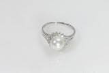 Pearl Solitaire with Diamond Halo Ring