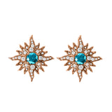 14 Karat Rose Gold Caribbean Sun Earrings with Blue Diamonds