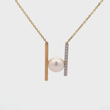 Pillar Pearl Necklace with 14 Karat Yellow Gold and Diamonds