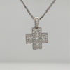 White Gold Ornate Cross Pendant with Princess and Round Diamonds