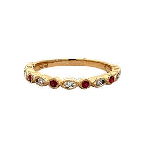 14k Yellow Gold .13ct Ruby and .12ct White Diamond Ring