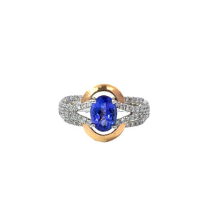 14k Rose and White Gold .65ct Tanzanite .48ct White Diamond Ring