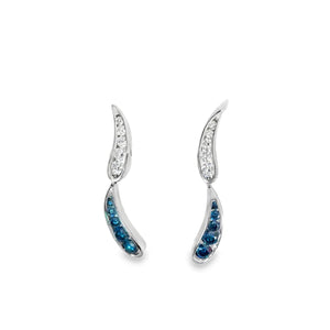 14k White Gold .98ct Blue and .44ct White Diamond Earrings