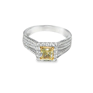 14k Yellow Gold .64ct Yellow and .70ct White Diamond Ring