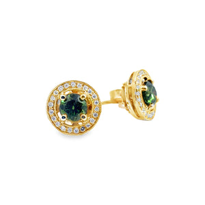 18kt Yellow Gold 1.03ct Green .17ct White Diamond Earring