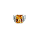 14k White Gold .10ct White Diamond and Citrine Ring