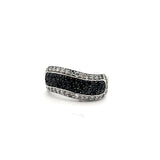 14k White Gold Wave Black and White Diamond Ring