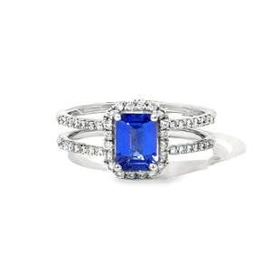 14k White Gold 1.15ct Tanzanite .30ct White Diamond Ring
