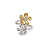 18k Yellow and White Gold .77ct Yellow .81ct White Diamond Flower Ring