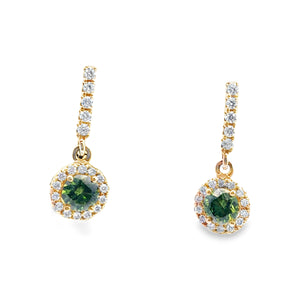 14kt Yellow Gold .35ct Green .64ct White Diamond Earring
