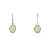 14k White Gold 2.99ct Opal and .18ct Diamond Earrings