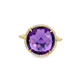 14kt Yellow Gold 5ct Amethyst .18ct White Diamond Ring