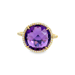 14kt Yellow Gold 5ct Amethyst .18ct White Diamond Ring