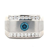 14k White Gold Men's Blue .48ct and White .55ct Diamond Ring