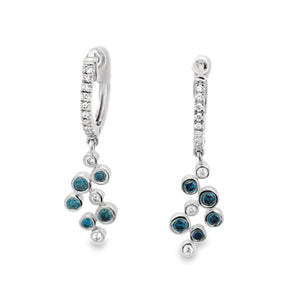 14k White Gold .55ct Blue and .31ct White Diamond Earrings