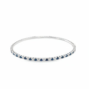 14k White Gold .77ct Blue and .76ct White Diamond Flexible Bangle