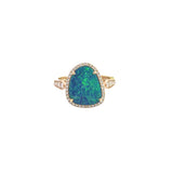 14k Yellow Gold 3.66ct Opal and .29ct Diamond Ring