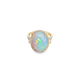 14k Yellow Gold 4.66ct Opal and .38ct Diamond Ring