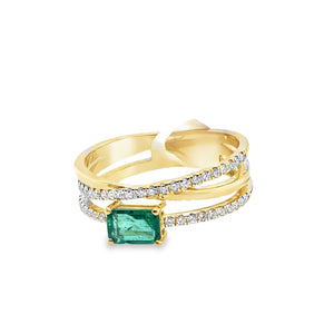 14k Yellow Gold .48ct Emerald and .24ct Diamond Ring