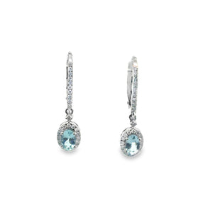 14k White Gold 0.76ct Aquamarine 0.34ct White Diamond Earrings