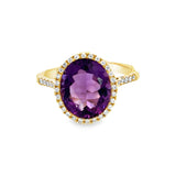 14kt Yellow Gold 3.30ct Amethyst .18ct White Diamond Ring