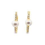 14k Yellow Gold Pearl and White Diamond Earrings