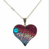 Silver Multi-Colored Crystal Heart Pendant