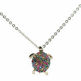 Silver Multi-Color Crystal Turtle Pendant
