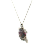 Silver Multi-Color Crystal Turtle Pendant