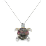 Silver Multi-Color Crystal Turtle Pendant