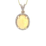 14k Yellow Gold .17ct Diamond and 1.50ct Opal Pendant