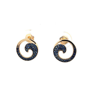 14k Yellow Gold Sapphire Wave Earrings