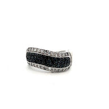 14k White Gold Wave Black and White Diamond Ring