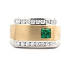 14k White and Yellow Gold Men's Emerald .45ct and .53ct White Diamond Ring