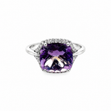 14kt White Gold 4.00ct Amethyst .17ct White Diamond Ring