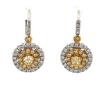 18k Yellow and White Gold .73ct Yellow and .52ct White Diamond Earrings