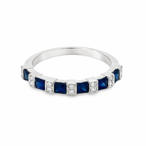 14k White Gold .90ct Sapphire and .18ct White Diamond Ring