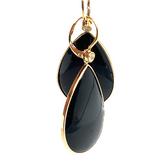 14k Yellow Gold Black Onyx and .02ct Diamond Earrings