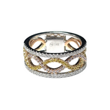 14k Rose Yellow an White Gold .14ct Pink .14ct Yellow and .25ct White Diamond Ring