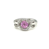 Pink Sapphire Ring with Diamond Halo in 14 Karat White Gold
