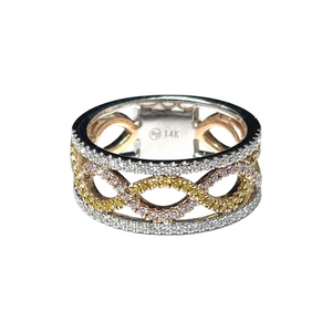 14k Rose Yellow an White Gold .14ct Pink .14ct Yellow and .25ct White Diamond Ring