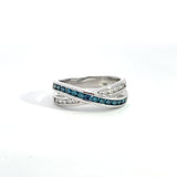 Cross Design White and Blue Diamond Ring
