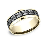 Leaf Design 14k Yellow and White Gold Men's Ring 8mm