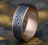Celtic Knot Design 14K Rose Gold and Grey Tantalum Men's Ring 7.5mm