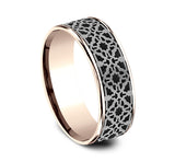 Aztec Design 14k Rose Gold and Grey/Black Titanium Men's Ring 7.5mm