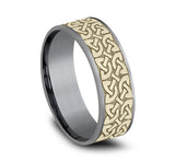 Celtic Knot Design Grey Tantalum and 14K Yellow Gold Men's Ring 7.5mm
