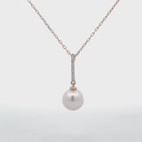 14k White Gold Pearl Necklace with Diamonds
