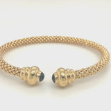 14 Karat Italian Gold Flex Bangle Bracelet with Sapphire Cabochons